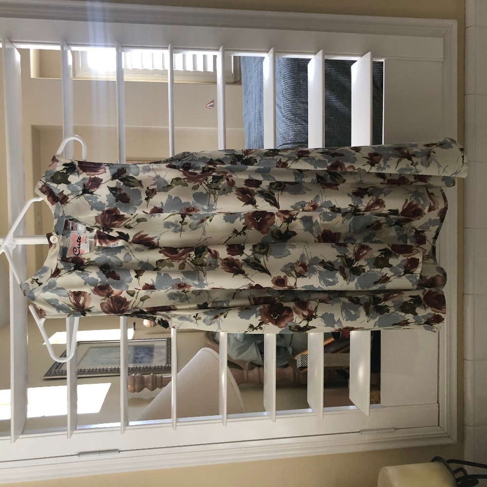 green, brown, and cream floral dress